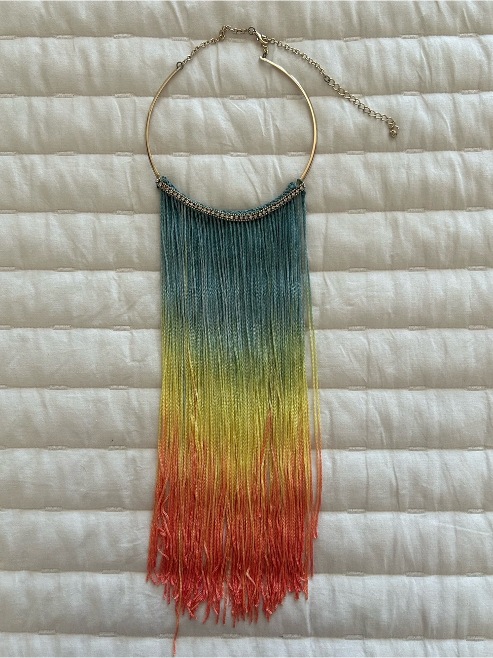 Vintage Ombre Fringe Necklace - Blue Yellow Coral